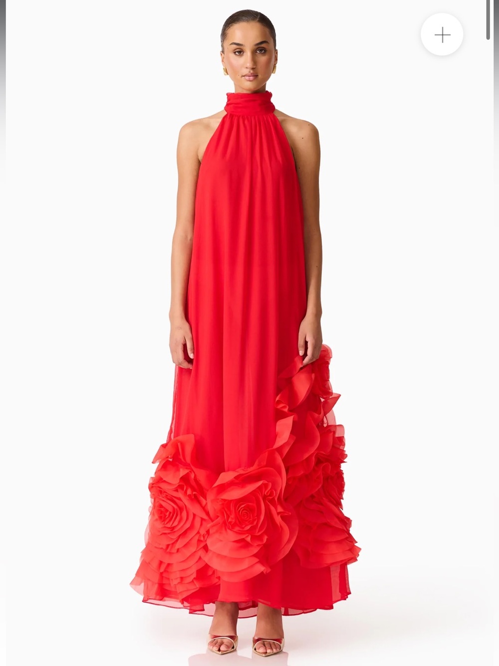 elliatt evelin red halter neck 3d flower applique maxi gown dress size large NEW